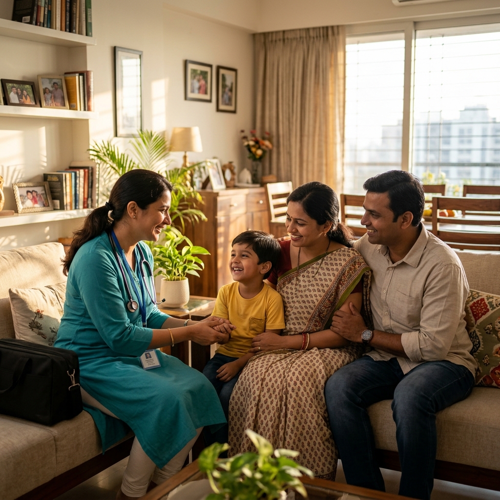 Indian healthcare professional with family